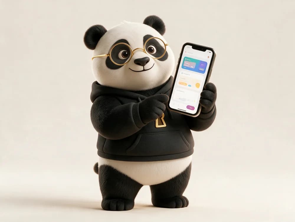 El panda muestra una app en un celular